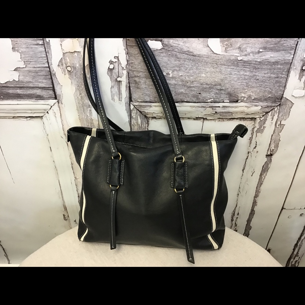 ALCO Black Leather Shoulder Bag White Stripe